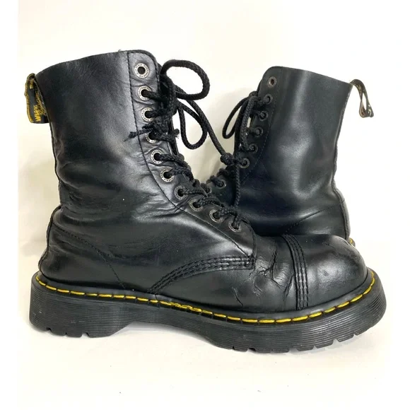 Dr Martens 10966 Steel Toe Cap Combat Boots Black Leather 10 Eye Lace Up Punk 11 - Picture 5 of 16